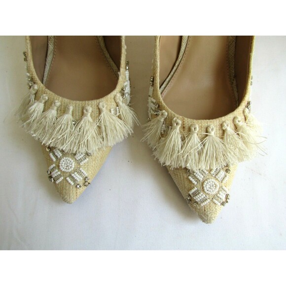 Antonio Melani Heels Beaded Rhinestones Tasseled Tan Shoes Womans Size 9.5 M - Picture 4 of 10